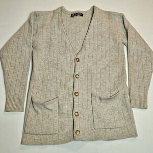 G2000 100% Lambswool Beige Ribbed‎ Button Front Cardigan Sweater Unisex